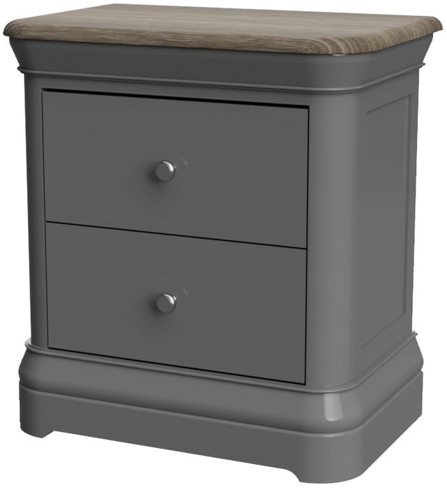 Pebble Slate Grey Painted / Oak - 2 Drawer Bedside Cabinet