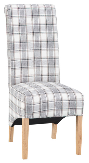 Grey Tartan Scroll Back Upholstered Dining Chair